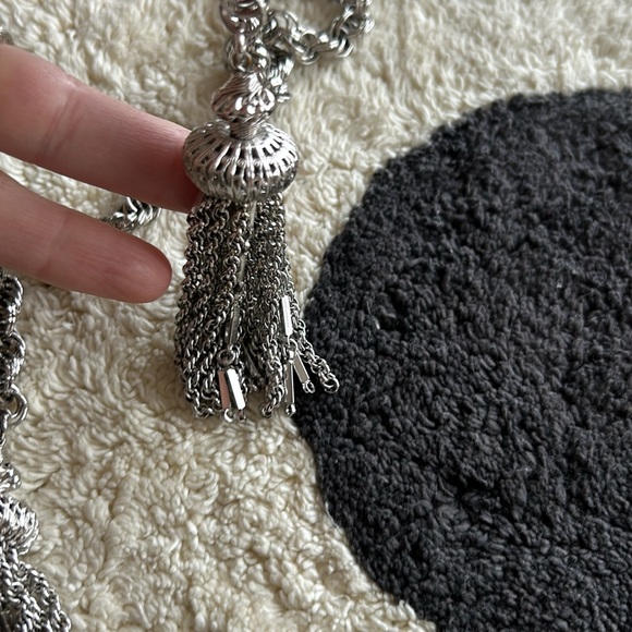 Vintage 1960s Monet Damita Necklace Lariat Rope Chain Tassel Silver Plated - Picture 8 of 11